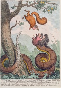 ベッドフォードリスを魅了する共和党のガラガラヘビ、1795年にハンナハンフリーによって発行された（手描きのエッチング）
